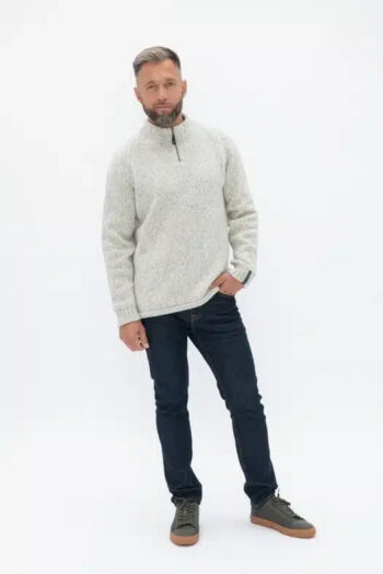 Wool sweater with a zipped collar in light melange AMADEUS