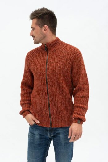 Terracotta colour merino zipped sweater HILLA