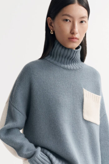 Two Tone Turtleneck - Turtlenecks - Pigeon Blue | Rizzing up